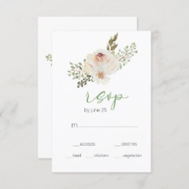 Tarjeta RSVP de Boda Elegante Floral Blanca