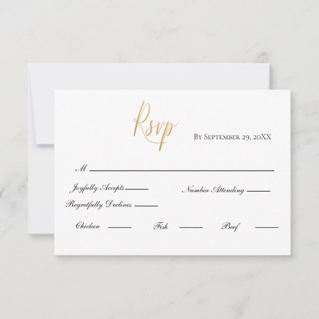 Tarjeta RSVP de Boda Elegante Formal con guión dor (Anverso)