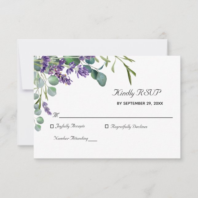 Tarjeta RSVP de Boda Elegante Lavender y Eucalyptu (Anverso)