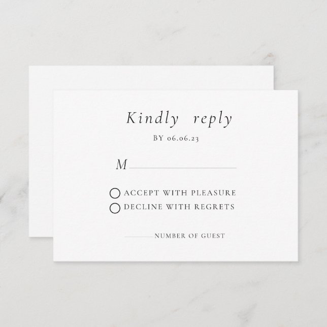 Tarjeta RSVP de Boda Elegante minimalista (Anverso / Reverso)