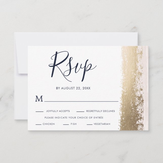 Tarjeta RSVP de Boda Elegante, Moderna, Azul, Reli (Anverso)
