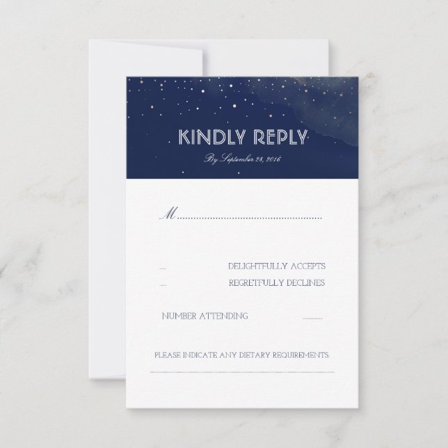 Tarjeta RSVP de Boda Elegante para Estrellas Noctu (Anverso)