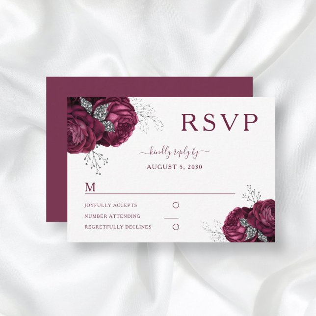 Tarjeta RSVP de Boda Elegante para Rosas Borgoñone (Subido por el creador)