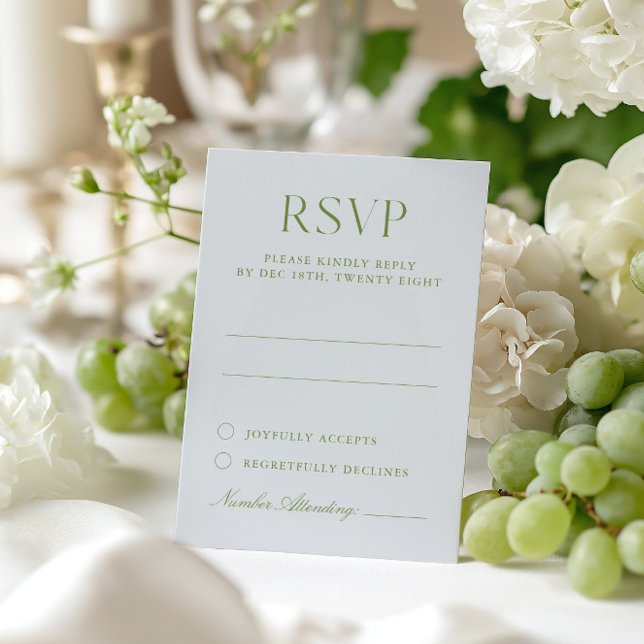 Tarjeta RSVP de Boda Elegante Verde Azul Claro y S (Light Blue & Sage Green Elegant Wedding RSVP Card)