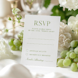 Tarjeta RSVP de Boda Elegante Verde Blanca y Sage