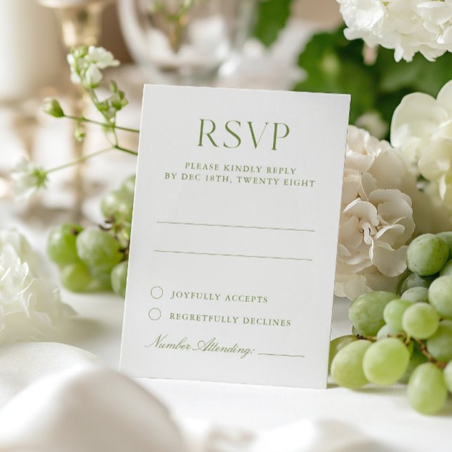 Tarjeta RSVP de Boda Elegante Verde Blanca y Sage (White & Sage Green Elegant Wedding RSVP Card)