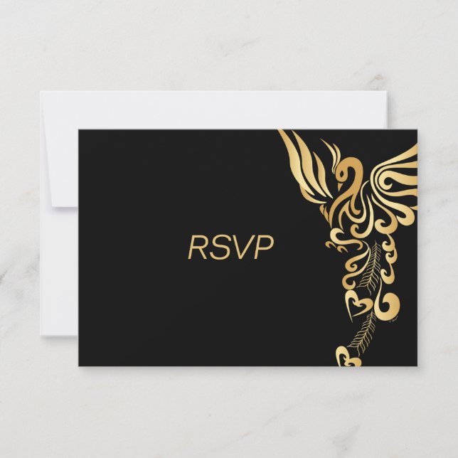 Tarjeta RSVP de Boda en ascenso de Golden Phoenix (Anverso)