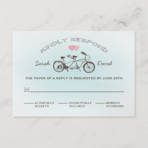 Tarjeta RSVP de Boda en Bicicleta Tándem Azul