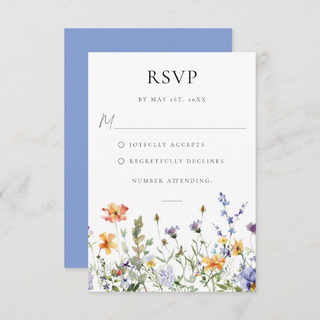 Tarjeta RSVP de Boda en el jardín de flores silves (Anverso / Reverso)