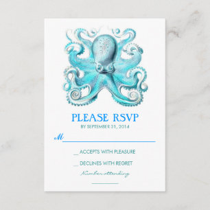 tarjeta RSVP de boda en la playa náutica con pulpo