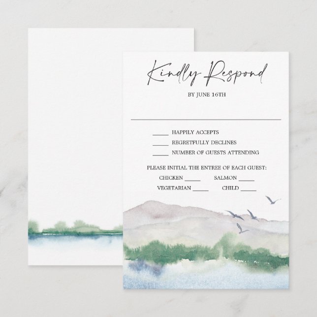 Tarjeta RSVP de Boda en Lago de Montaña (Anverso / Reverso)