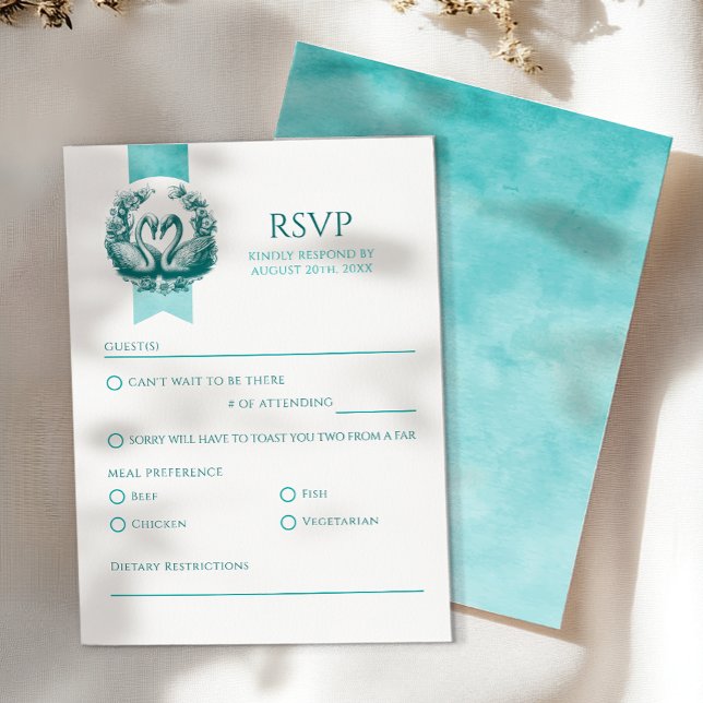 Tarjeta RSVP de Boda en Lago Swan | Aves de amor v (Teal RSVP)