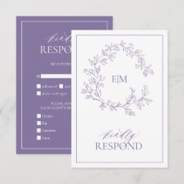 Tarjeta RSVP de Boda en Monograma de Lavanda Lilac