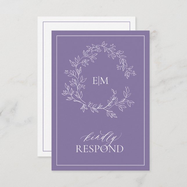 Tarjeta RSVP de Boda en Monograma de Lavanda Lilac (Anverso / Reverso)