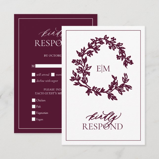 Tarjeta RSVP de Boda en Monograma Moderno de Borgo (Anverso / Reverso)