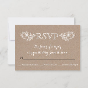 Tarjeta RSVP de boda en papel blanco de kraft flor