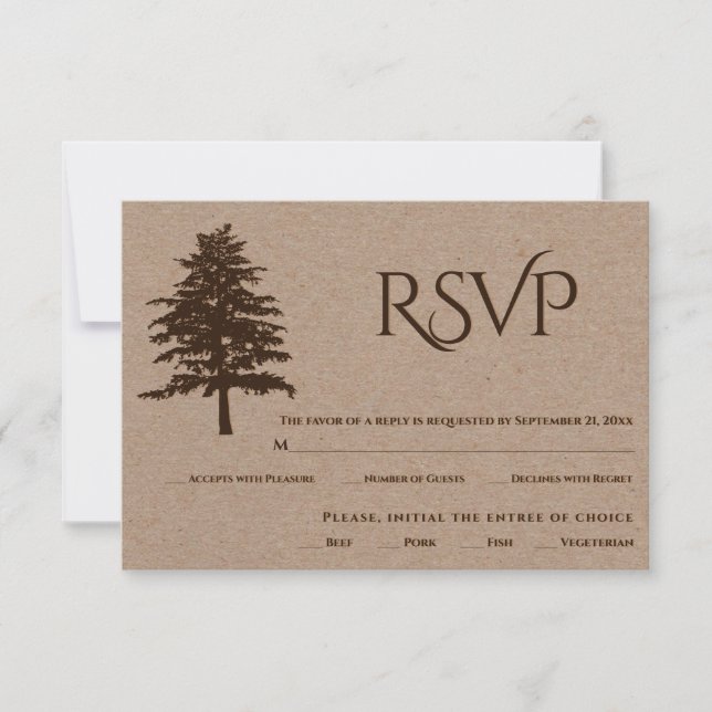 Tarjeta RSVP de boda en papel de kraft grabado en  (Anverso)