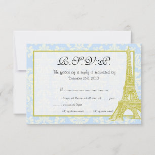 Tarjeta RSVP de boda en París Blue Damask
