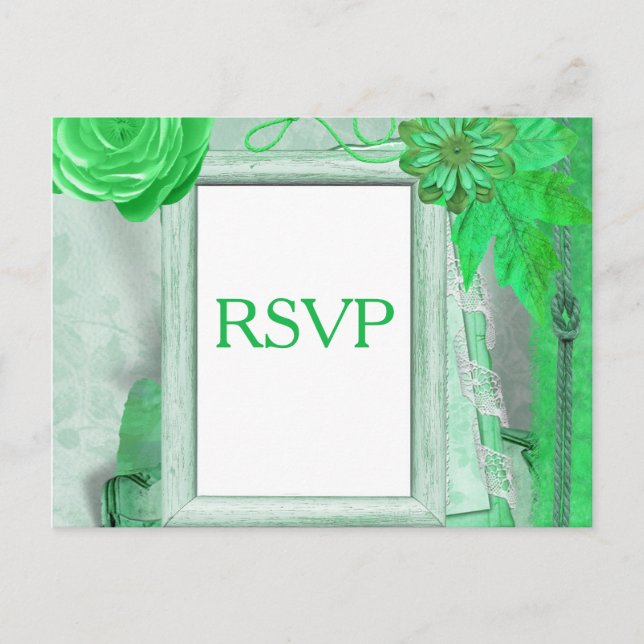 Tarjeta RSVP de boda en verde (Anverso)