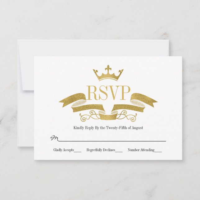 Tarjeta RSVP de Boda Escudo de oro clásica (Anverso)