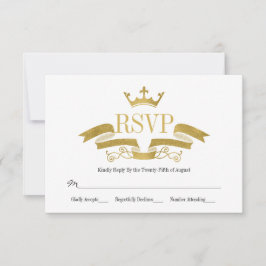 Tarjeta RSVP de Boda Escudo de oro clásica