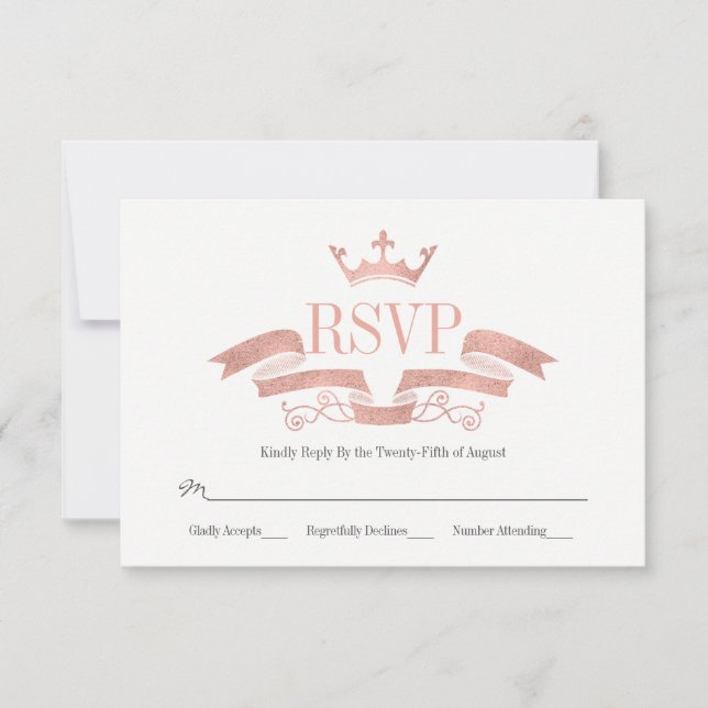 Tarjeta RSVP de Boda Escudo de oro Rosa clásica (Anverso)