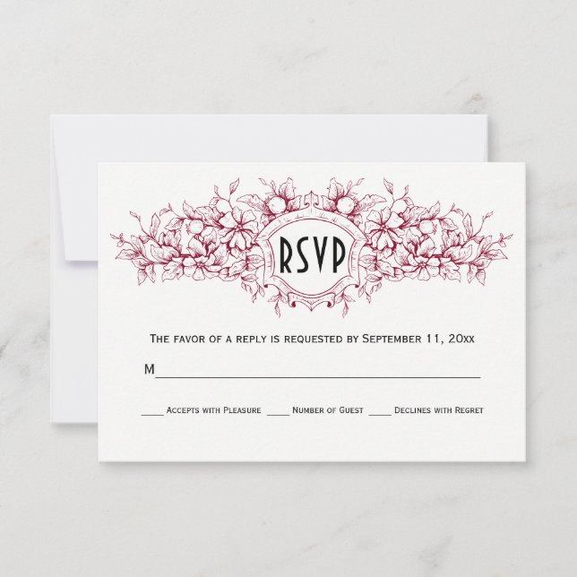 Tarjeta RSVP de boda escudo heráldica floral de Bo (Anverso)