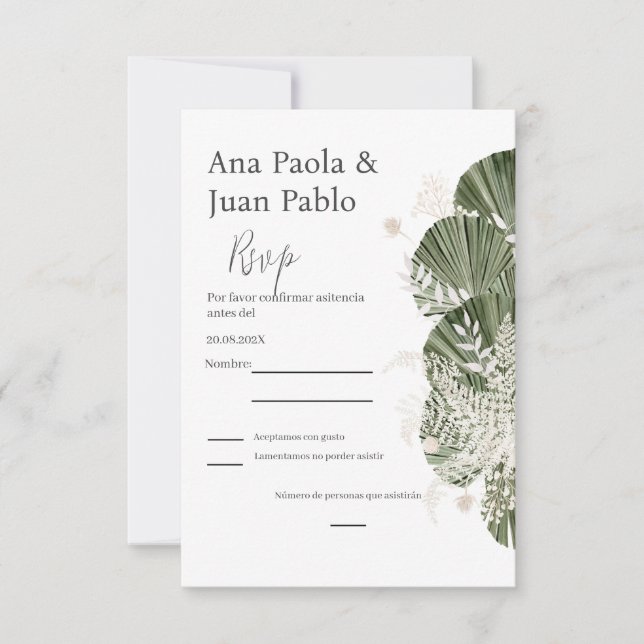 Tarjeta RSVP de Boda Española de Verdor (Anverso)