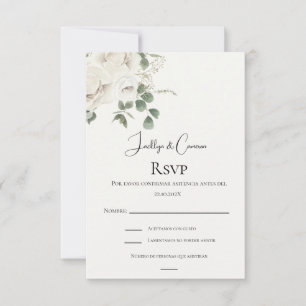 Tarjeta RSVP de boda española floral blanca