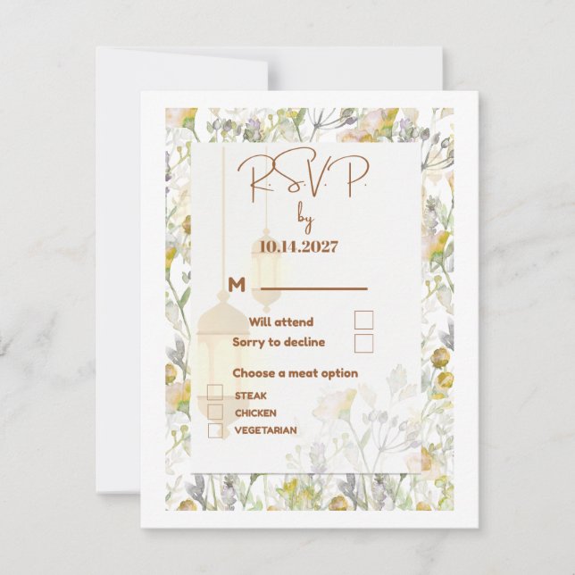 Tarjeta RSVP de boda estilo casa de campo (Anverso)