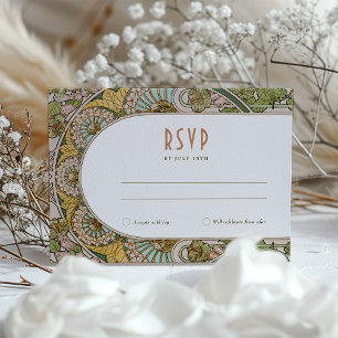 Tarjeta RSVP de Boda estilo Mucha estilo Art Nouve
