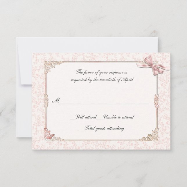 Tarjeta RSVP de boda estilo victoriano rosa Shabby (Anverso)