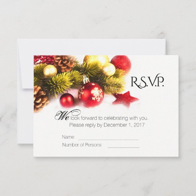 Tarjeta RSVP de boda festiva para Navidades (Anverso)