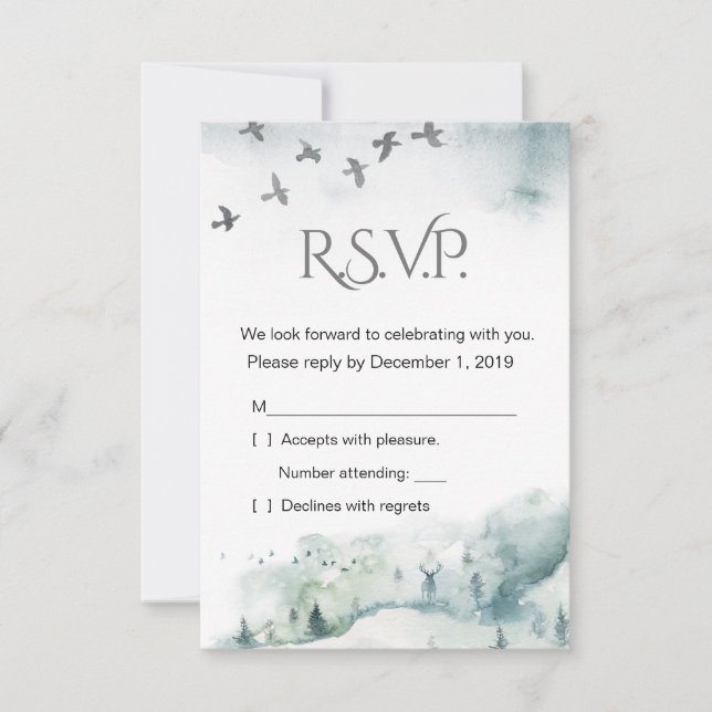 Tarjeta RSVP de Boda Festividad de Invierno en Woo (Anverso)
