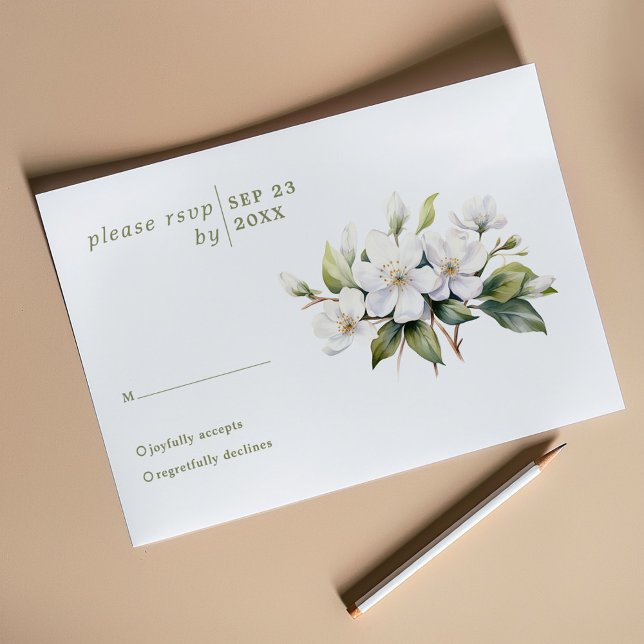 Tarjeta rsvp de boda flor de manzana blanca (White apple blossom flower wedding rsvp response card)