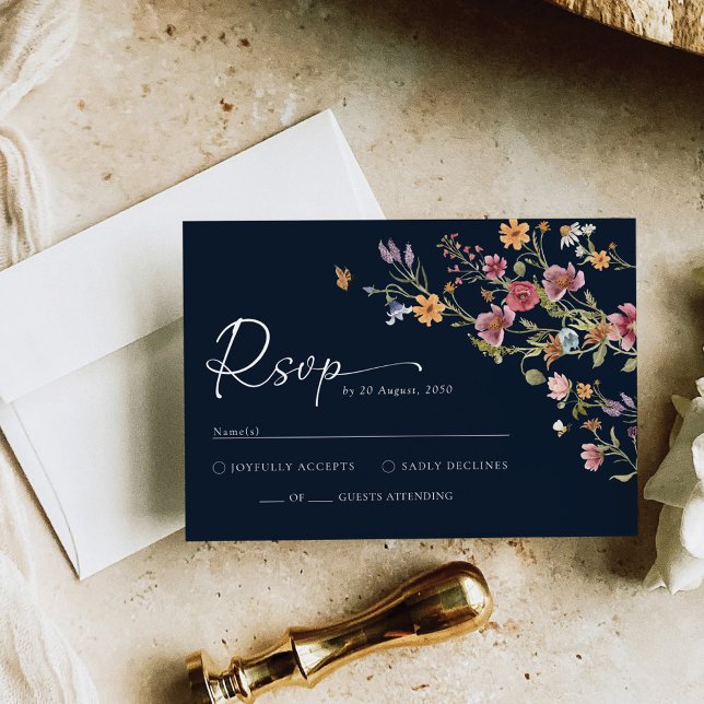 Tarjeta RSVP de Boda Flora Silvestre Azul de Marin (Subido por el creador)