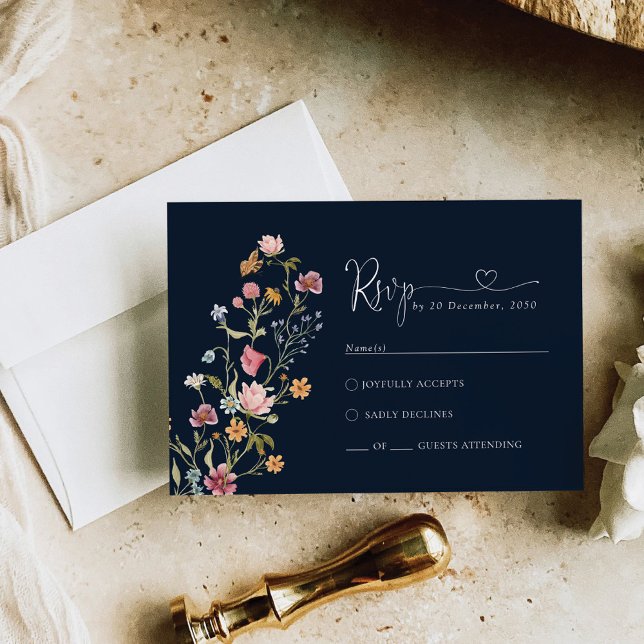 Tarjeta RSVP de Boda Flora Silvestre Azul de Marin (Subido por el creador)