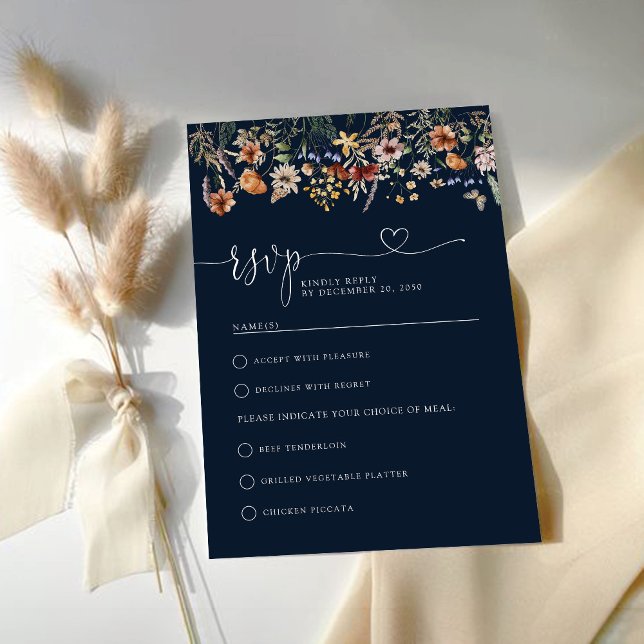 Tarjeta RSVP de Boda Flora Silvestre Azul de Marin (Subido por el creador)