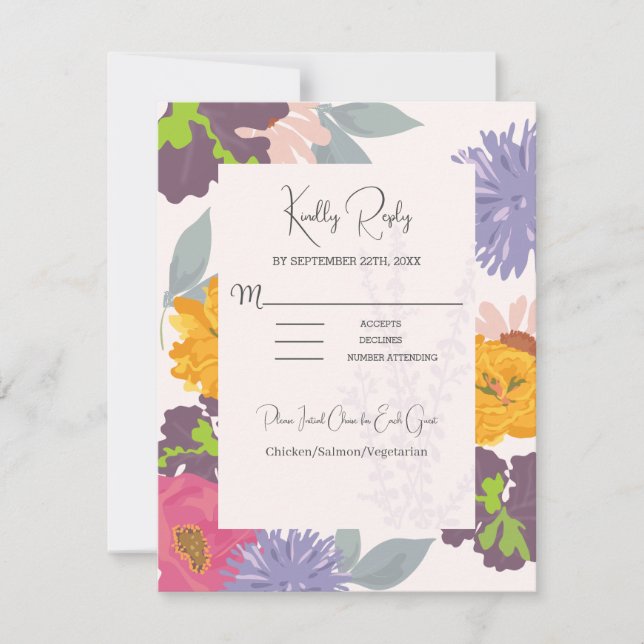 Tarjeta RSVP de boda floral abstracta moderna (Anverso)