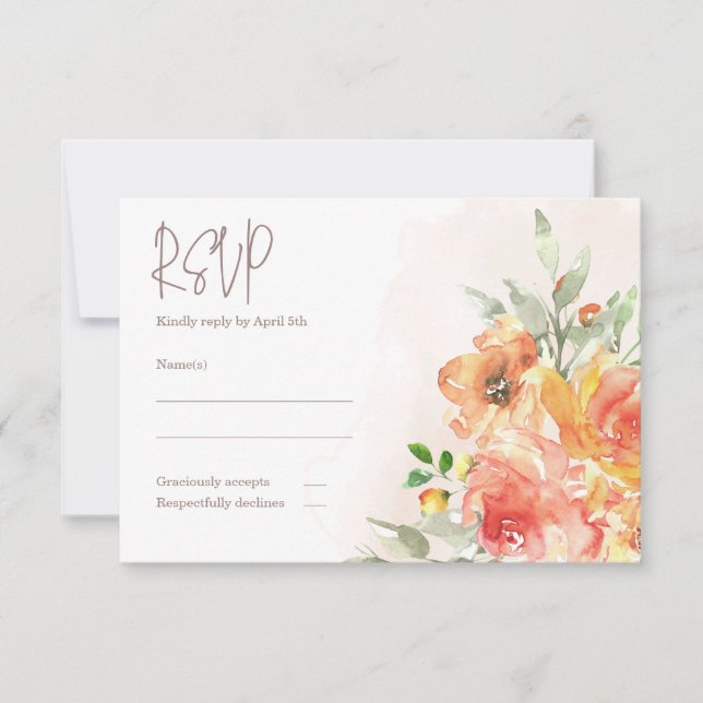 Tarjeta RSVP de boda floral acuarela (Anverso)