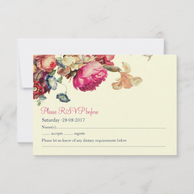 Tarjeta RSVP de Boda Floral Antigua Vintage (Anverso)