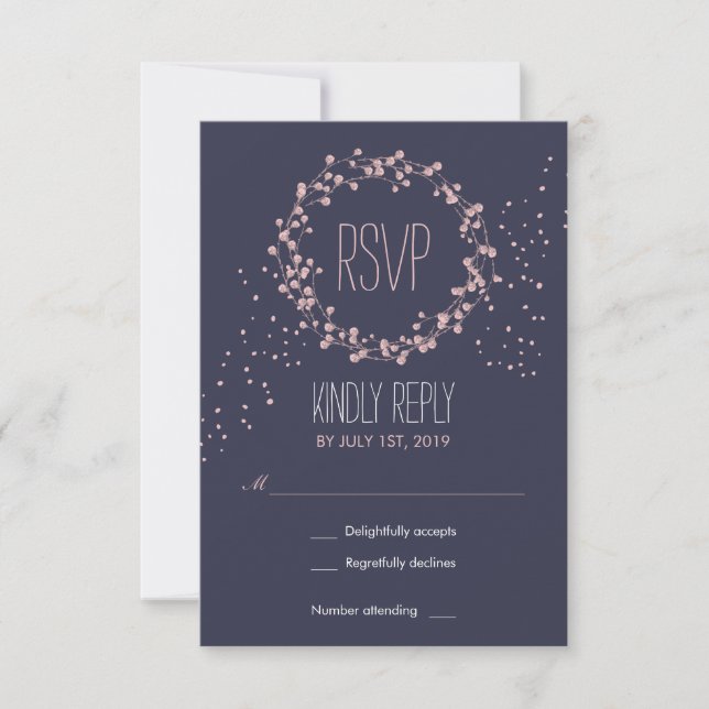 Tarjeta RSVP de Boda Floral Azul Azul de Marina Az (Anverso)