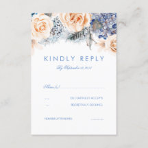 Tarjeta RSVP de Boda Floral Azul Dusty y Peach