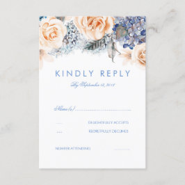 Tarjeta RSVP de Boda Floral Azul Dusty y Peach