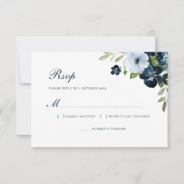 tarjeta rsvp de boda floral azul marino