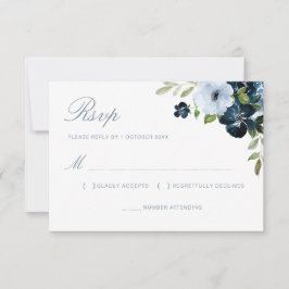 tarjeta rsvp de boda floral azul marino y azul cla