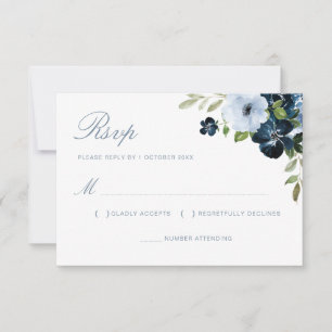 tarjeta rsvp de boda floral azul marino y azul cla