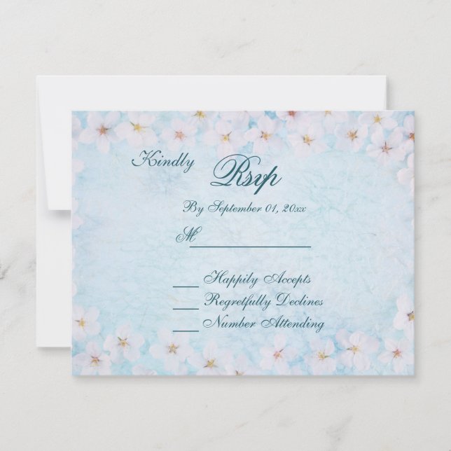 Tarjeta RSVP de Boda Floral Azul Romántica (Anverso)