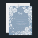 Tarjeta RSVP de boda floral azul turbia y presupue<br><div class="desc">Esta elegante tarjeta RSVP de Boda Floral Azul Dusty 4.5 x 5.6 es elegante, moderna, de moda y encantadora, y se coordina perfectamente con la invitación a la recepción de Boda Azul Dusty Presupuestaria. Su exquisita combinación de elegantes rosas azules polvorientos y una vegetación brillante es florida, delicada y hermosa....</div>