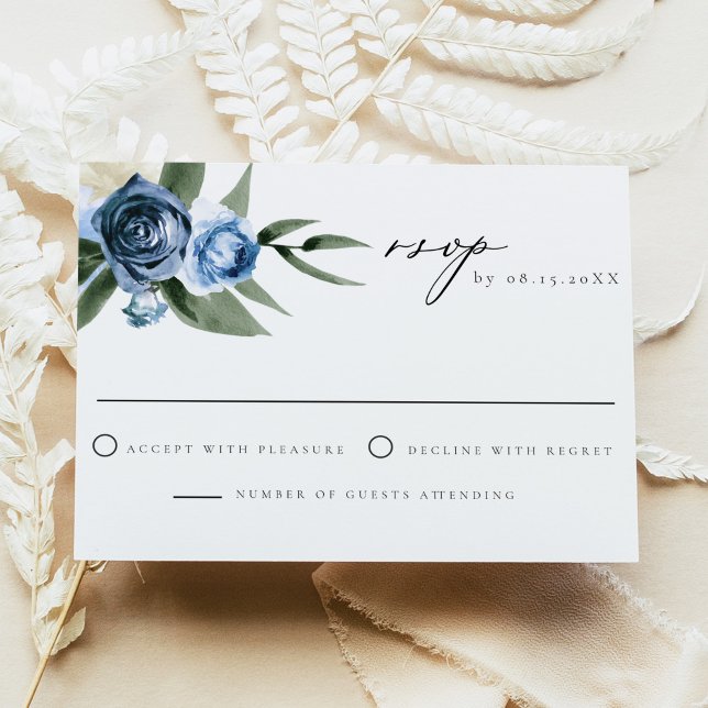 Tarjeta RSVP de boda floral azul turquesa MILENA (Subido por el creador)